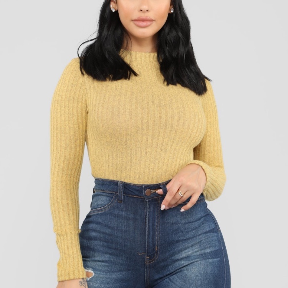 Mustard Ribbed Bodysuit - Picture 2 of 3